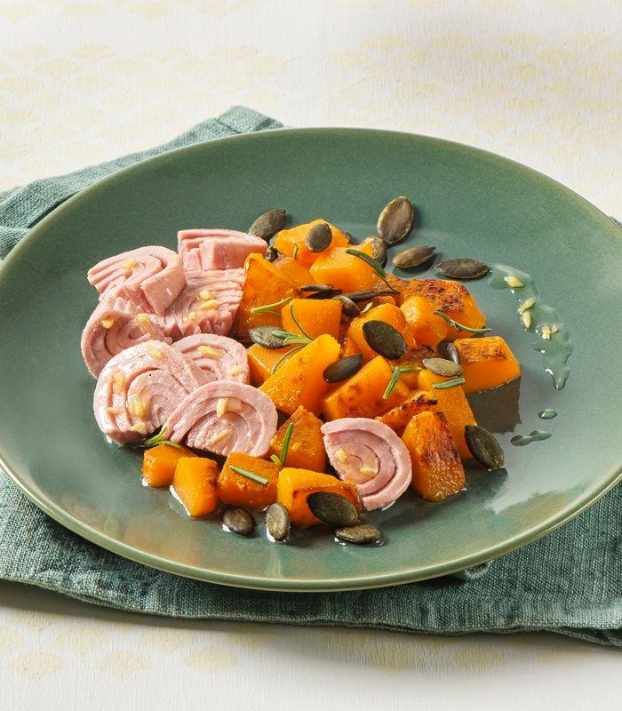Zucca al rosmarino e semi di zucca con Trancetti di Tonno